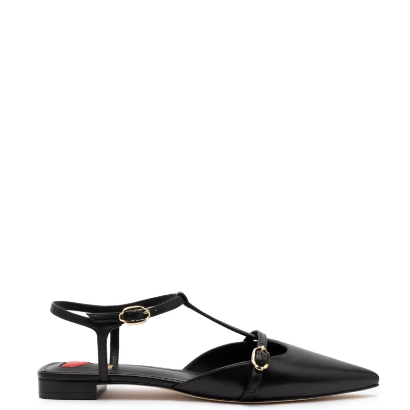Grace Flat In Black Leather sold by Larroude