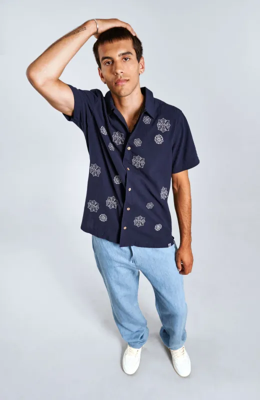 SPINDRIFT - Organic Cotton Shirt Embroidery Navy sold by Komodo Fashion