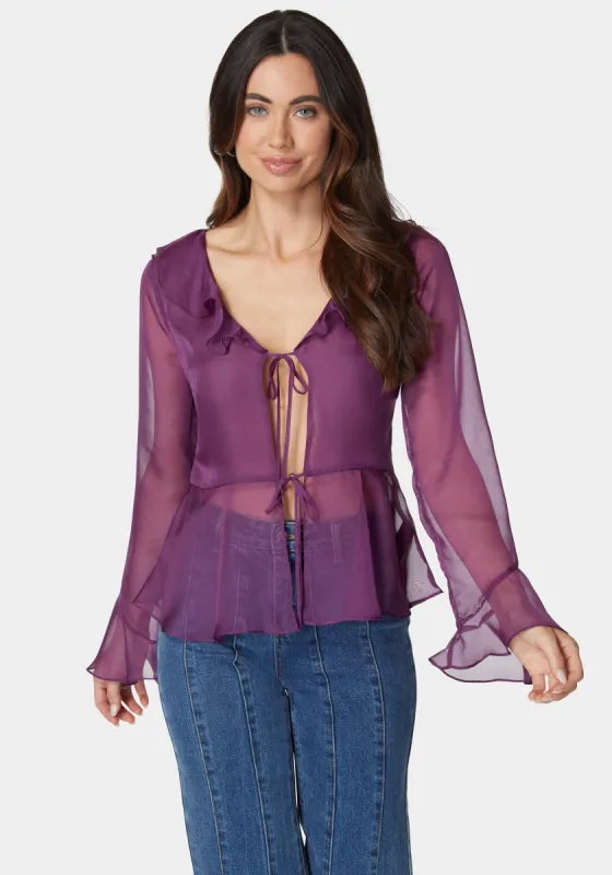 Chiffon Fit & Flare Tie Front Blouse sold by Bebe