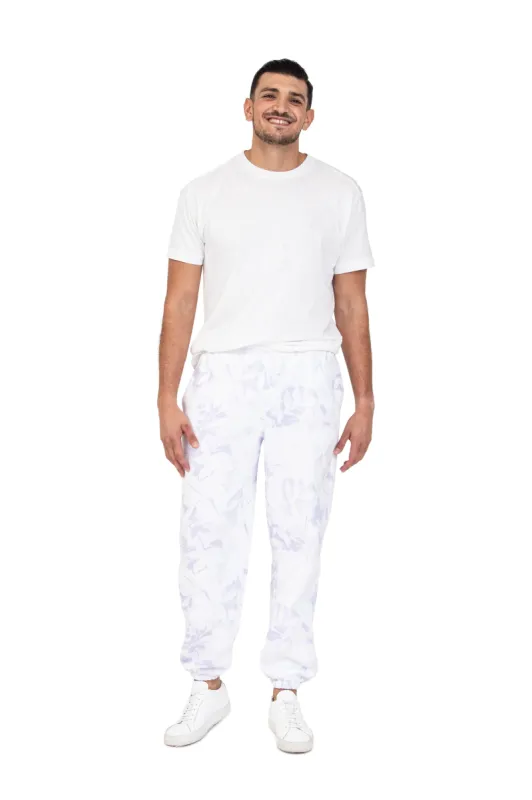 Men's premium fleece relaxed sweatpants in Lavender Floral Print sold by Lazypants