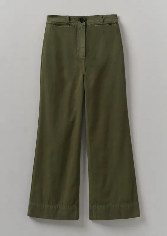 Cotton Canvas Kick Flare Trousers | Seaweed sold by TOAST