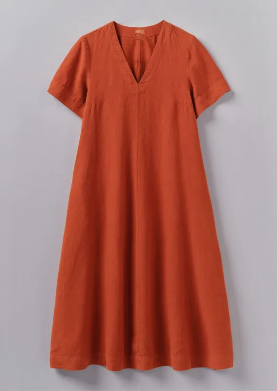 Garment Dyed Linen V-Neck Dress | Rooibos Red sold by TOAST