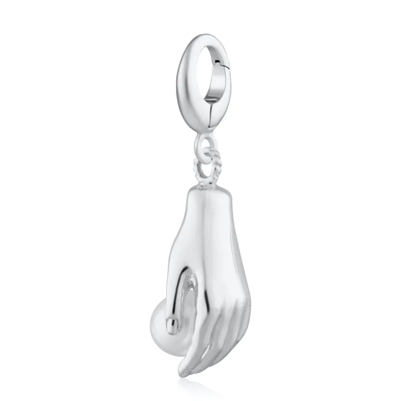 Silver Hand and Pearl Charm sold by Lily Charmed