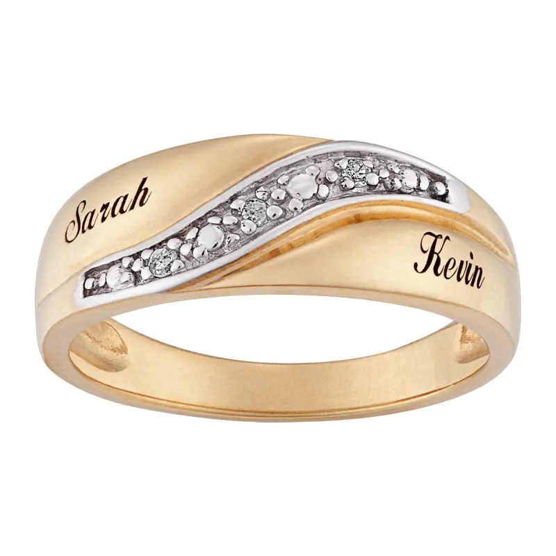 18K Gold Over Sterling Men's Diamond Accent Name Wedding Band sold by Limoges Jewelry