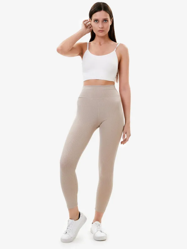 Zelal Ribbed Leggings Tan sold by Lookus Clothing