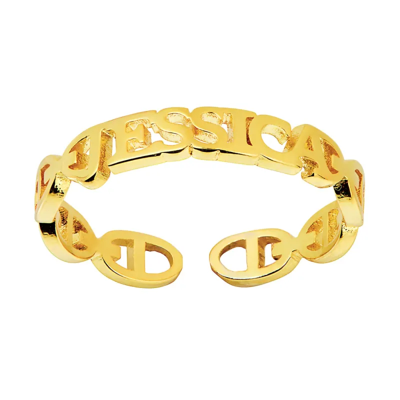 14K Gold Plated Frozen Mariner Chain Name Ring sold by Limoges Jewelry