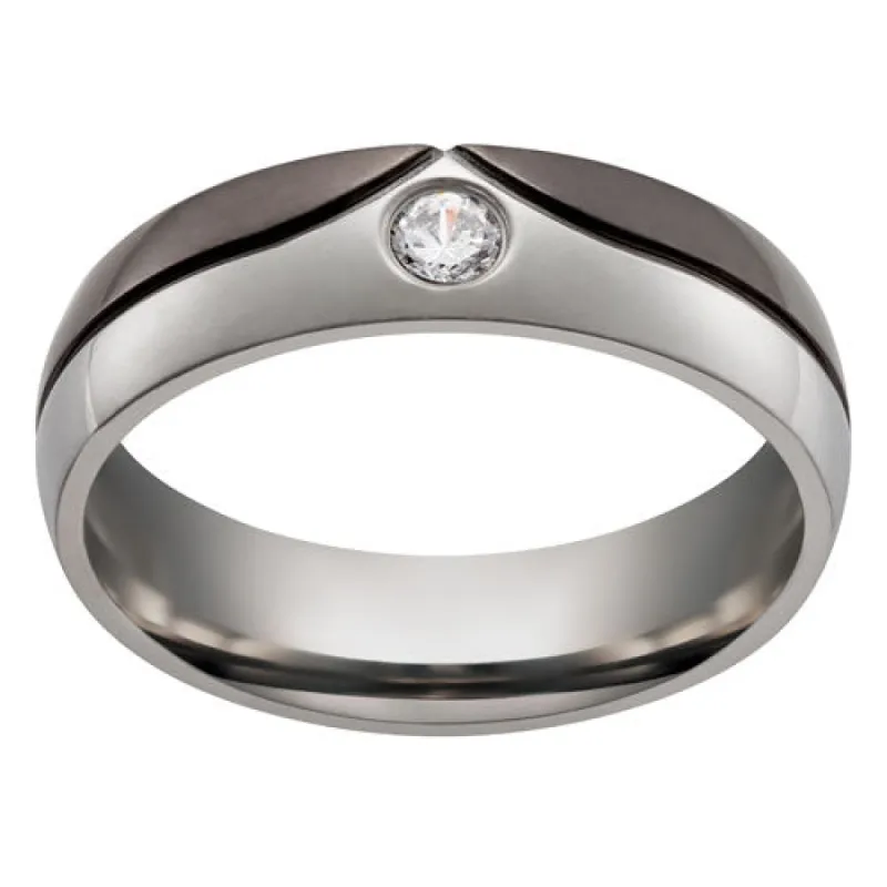 Stainless Steel Two-Tone CZ Accent Band Ring sold by Limoges Jewelry