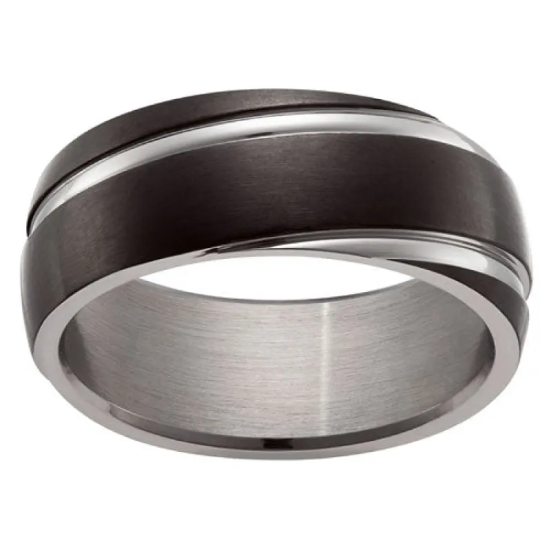 Stainless Steel Black & Silver Band Ring sold by Limoges Jewelry