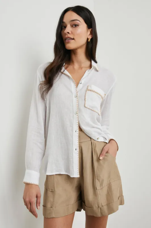 CHARLI SHIRT - WHITE BLANKET STITCH sold by Rails