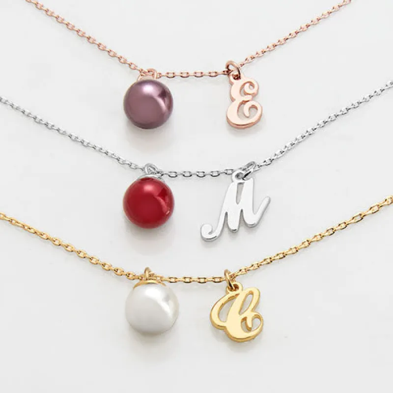Initial and Birthstone Pearl Charm Necklace sold by Limoges Jewelry