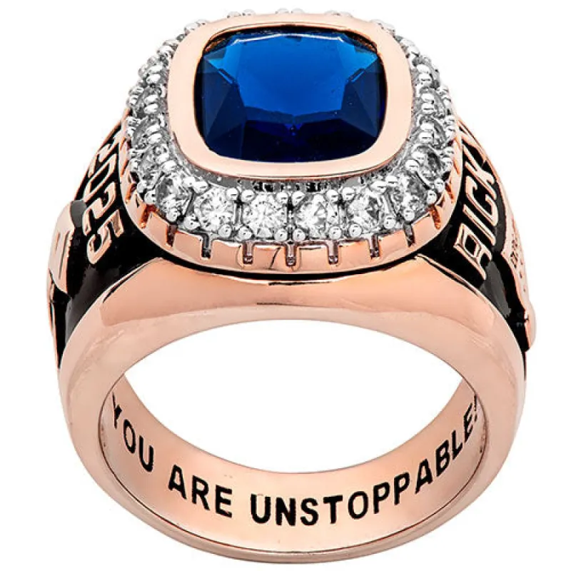 Men's 14K Rose Gold Plated CZ Encrusted Traditional Personalized Class Ring sold by Limoges Jewelry