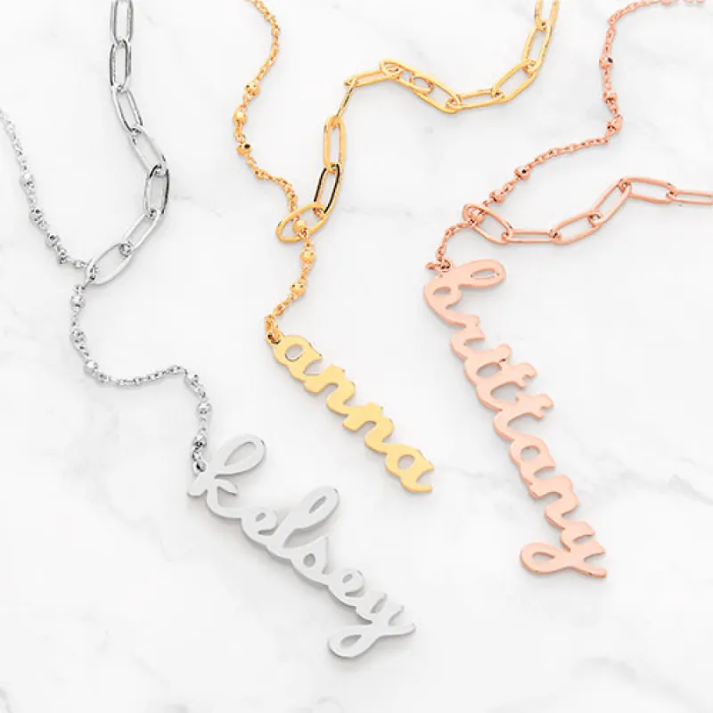Lowercase Script Mixed Chain Adjustable Y-Necklace sold by Limoges Jewelry
