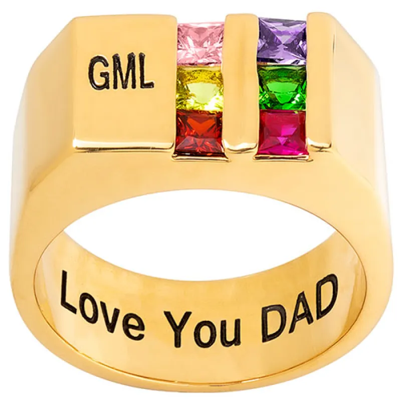 14K Gold Plated Engraved Double Row Birthstones Signet Ring sold by Limoges Jewelry