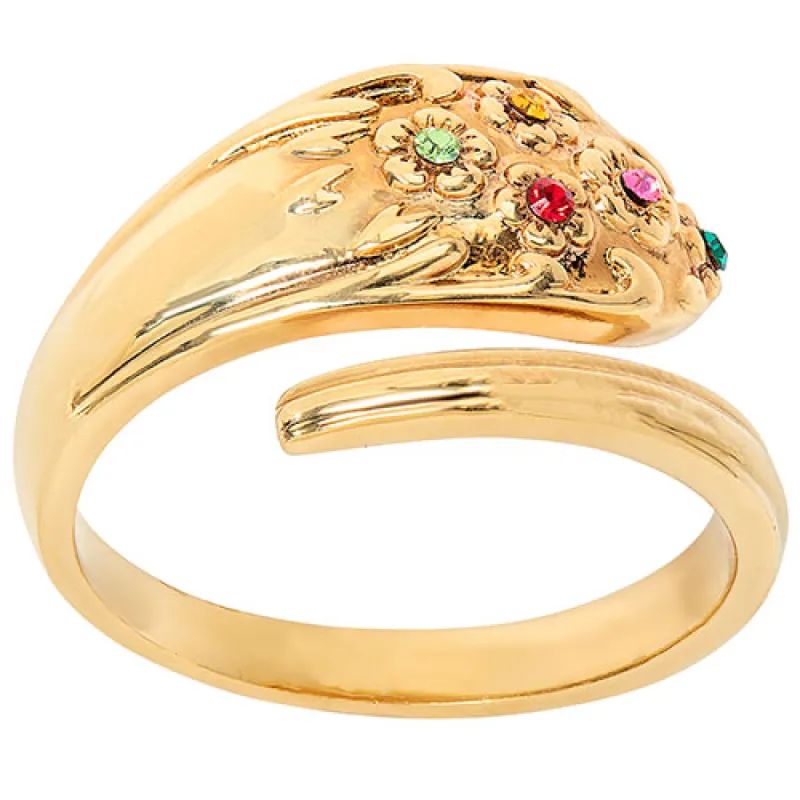 14K Gold Plated Family Birthstone Bypass Spoon Ring sold by Limoges Jewelry