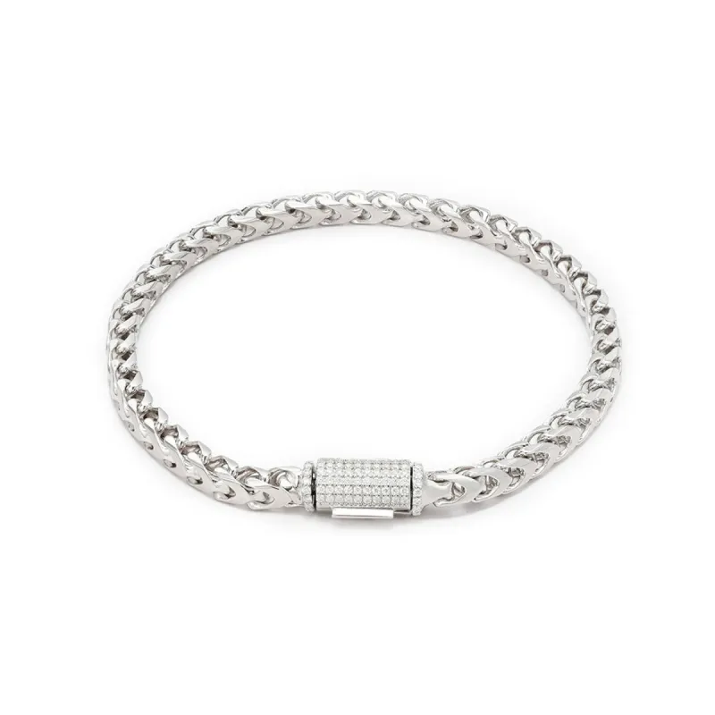 4mm S925 Franco Bracelet with Moissanite Clasp in White Gold sold by Ghetluxe