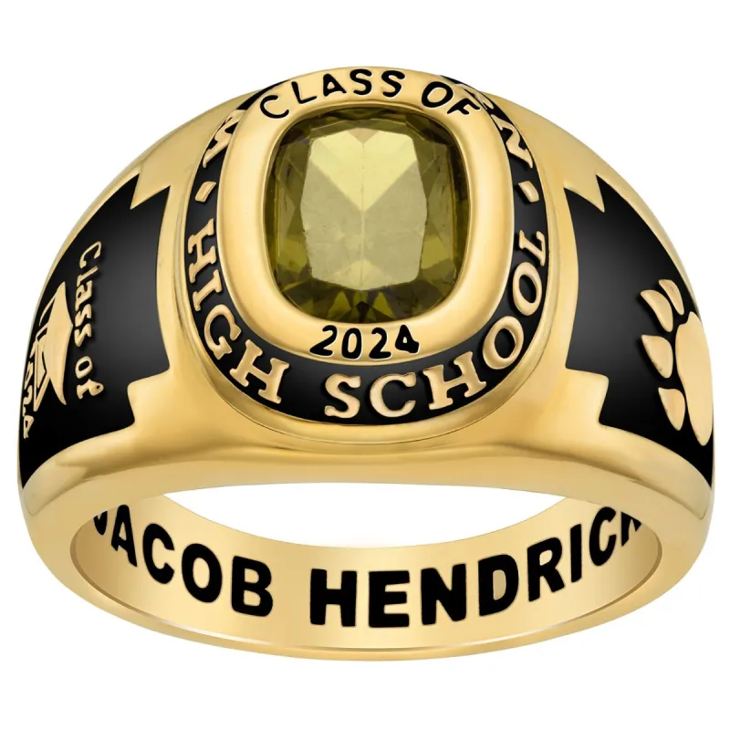 Men's 14K Gold Plated Traditional Cushion Birthstone Class Ring sold by Limoges Jewelry