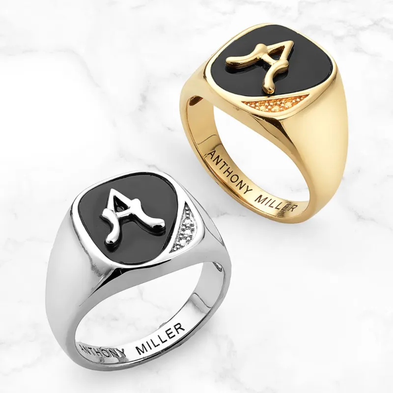 14k Gold Plated Men's Initial with Diamond Accent Ring sold by Limoges Jewelry