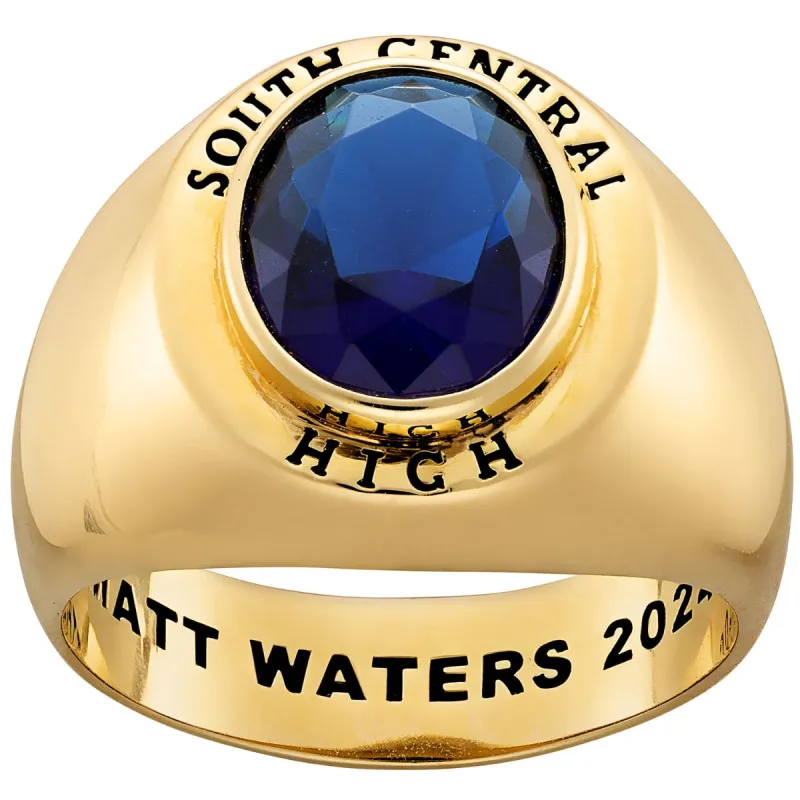 Men's 14K Gold over Sterling Minimal Oval Birthstone Signet Class Ring sold by Limoges Jewelry