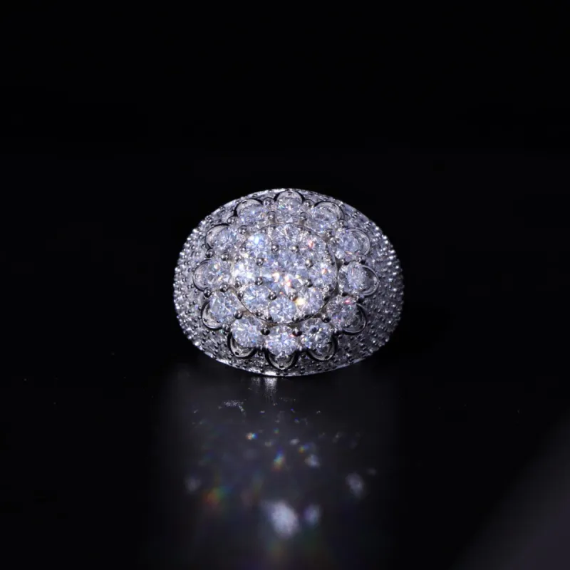 Moissanite S925 Clustered Ring in White Gold sold by Ghetluxe