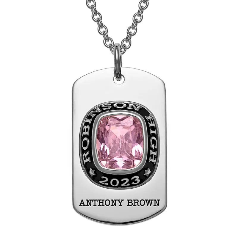 Men's CELEBRIUM  Personalized Cushion Cut Birthstone Graduation Dog Tag Necklace sold by Limoges Jewelry