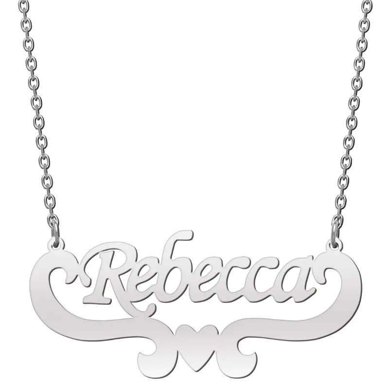 Stainless Steel Script Name with Heart Scroll Necklace sold by Limoges Jewelry
