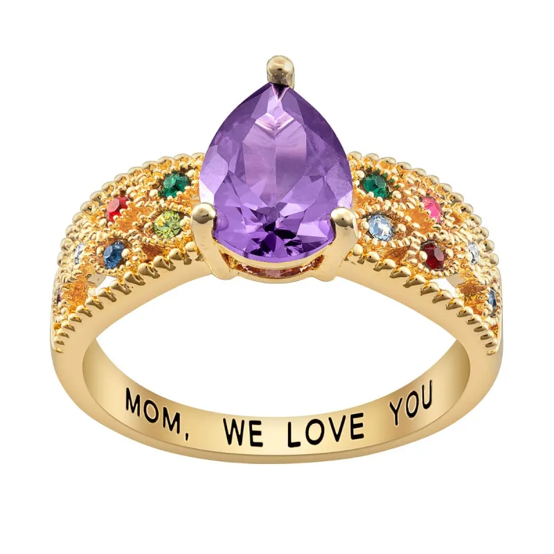14K Gold Plated Mother's Pear Family Birthstone Ring sold by Limoges Jewelry