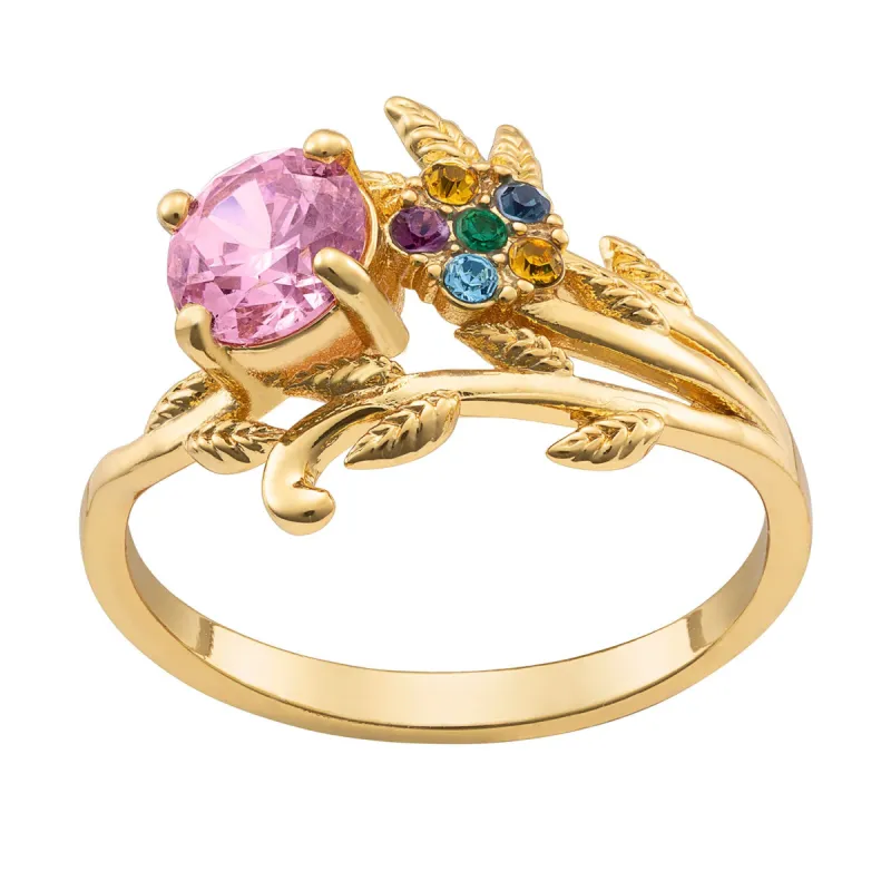 14K Gold Plated Mother's Family Flower Birthstone Ring sold by Limoges Jewelry