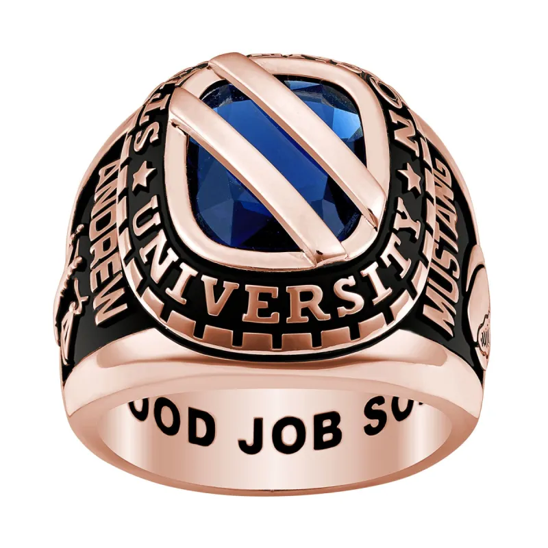 Men's Rose Gold Celebrium Birthstone with Diagonal Bridge Class Ring sold by Limoges Jewelry