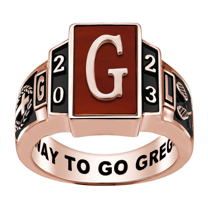 Men's 14K Rose Gold over Sterling Genuine Stone Art Deco Class Ring sold by Limoges Jewelry