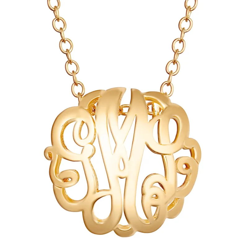 14K Gold over Sterling Single Sided 18x18mm Round Traditional Monogram Unframed Pendant sold by Limoges Jewelry