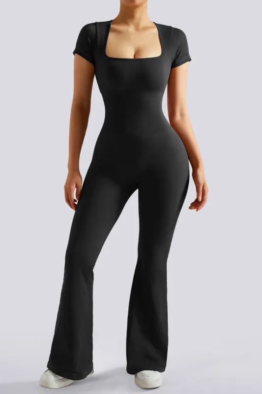 Short Sleeves Tummy Control Flared Jumpsuit sold by MOOSLOVER