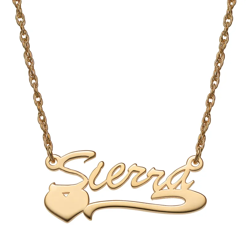 14K Gold over Sterling Petite Script Name Necklace with Heart Tail sold by Limoges Jewelry