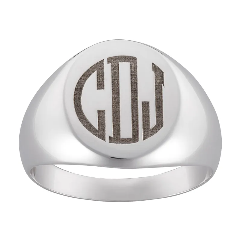 Sterling Silver Men's Engraved Monogram Oval Ring sold by Limoges Jewelry