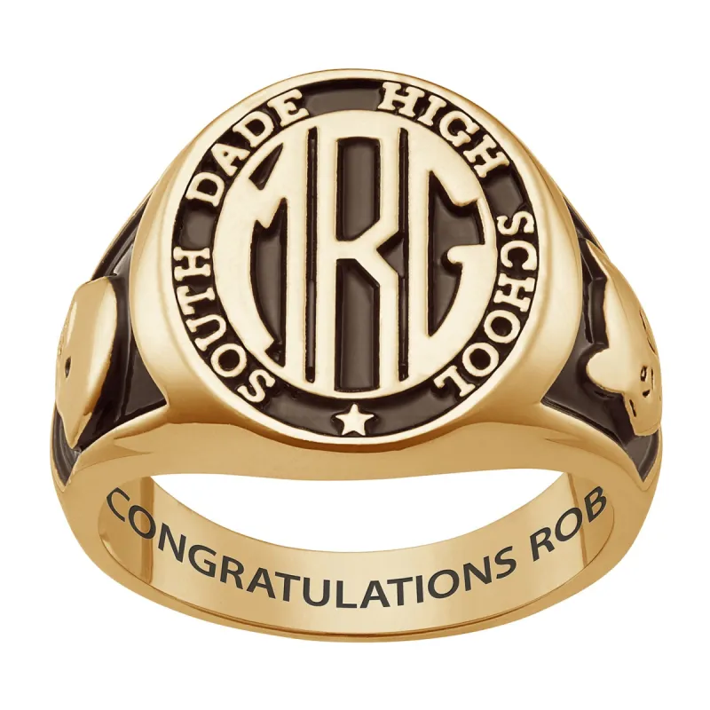 14K Gold over Sterling Men's Monogram Oval Class Ring sold by Limoges Jewelry