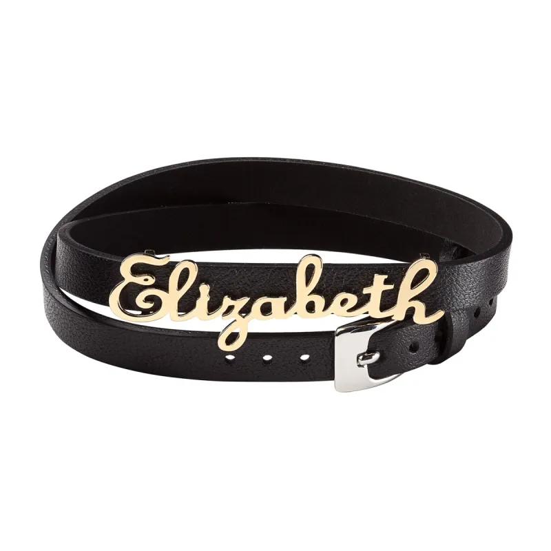 14K Gold over Sterling Script Name Leather Wrap Bracelet and Choker sold by Limoges Jewelry