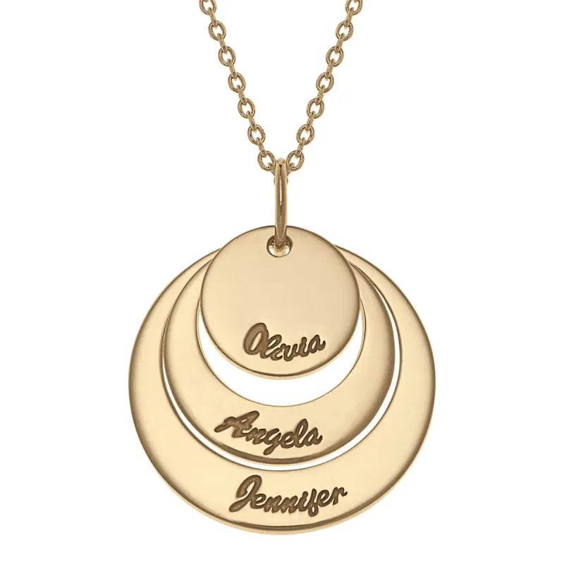 14K Gold over Sterling  Nesting Circles with Names Necklace sold by Limoges Jewelry
