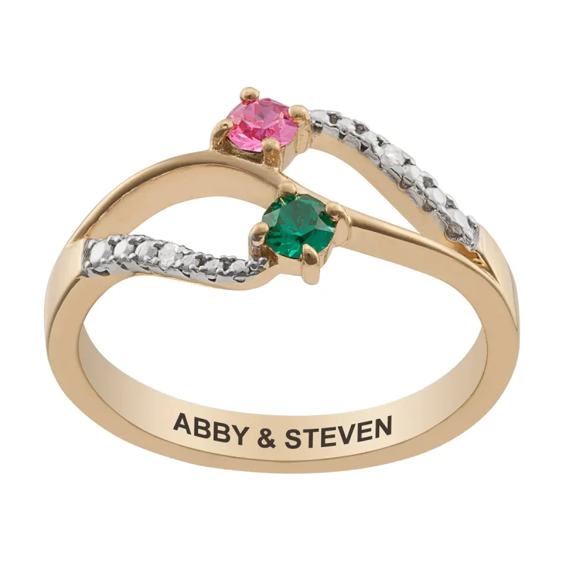 14K Gold over Sterling Couple's Birthstone and Diamond Accent Ring sold by Limoges Jewelry
