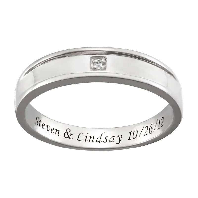 Sterling Silver Men's Engraved Diamond Accent Ring sold by Limoges Jewelry