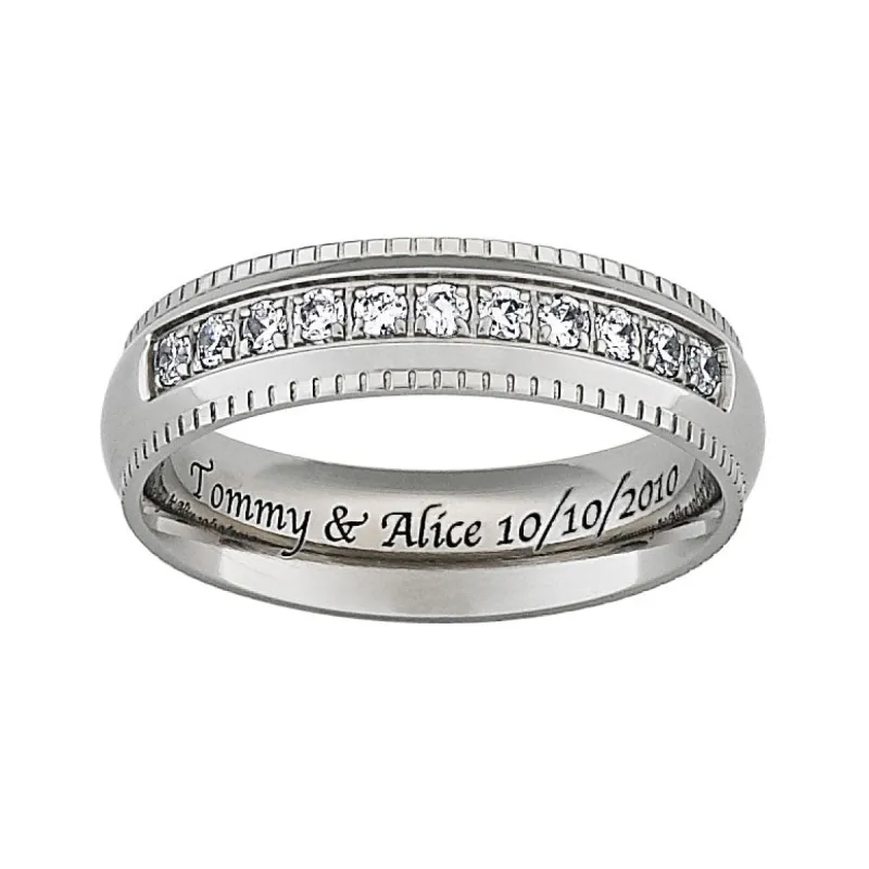 Titanium CZ  Beaded Engraved Band sold by Limoges Jewelry