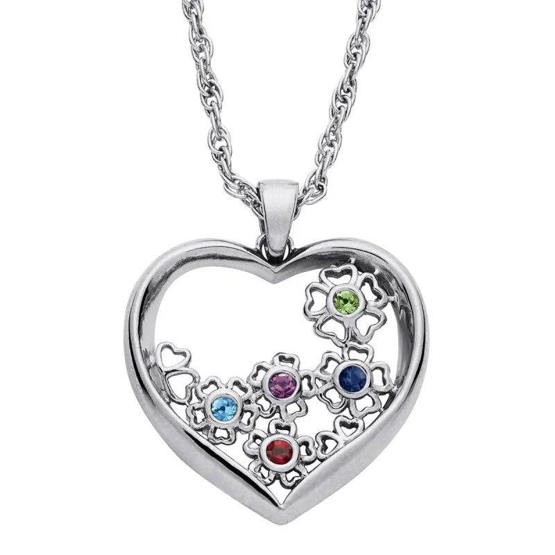 Secret Gardens Sterling Silver Family Flower Birthstone Heart Pendant sold by Limoges Jewelry