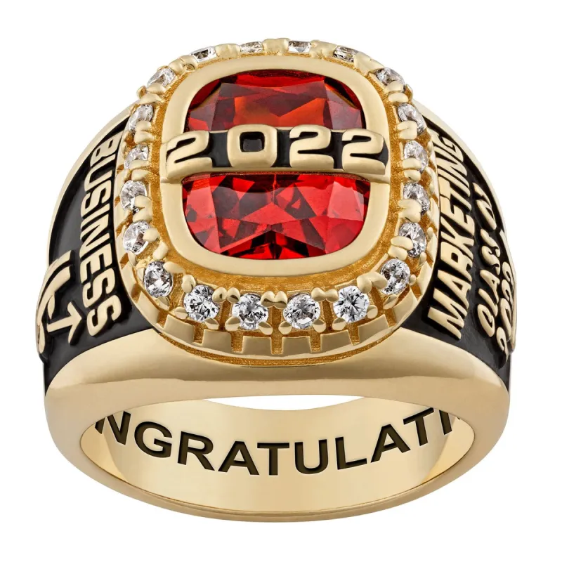 Men's 18K Gold over Sterling CZ Pave Setting Birthstone Personalized Year Class Ring sold by Limoges Jewelry