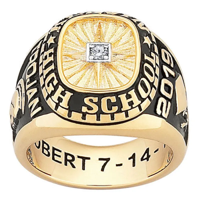 Men's 18K Gold over Sterling Traditional Diamond Class Ring sold by Limoges Jewelry