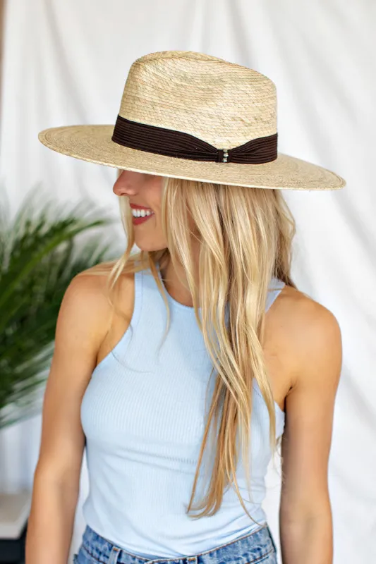NEW!! The Tulum Pressed Palm Straw Hat sold by Glitzy Bella