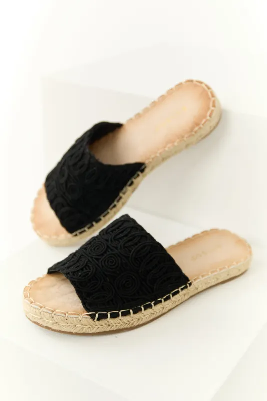 Black Woven Lace Espadrille Slide On Sandals sold by Lime Lush
