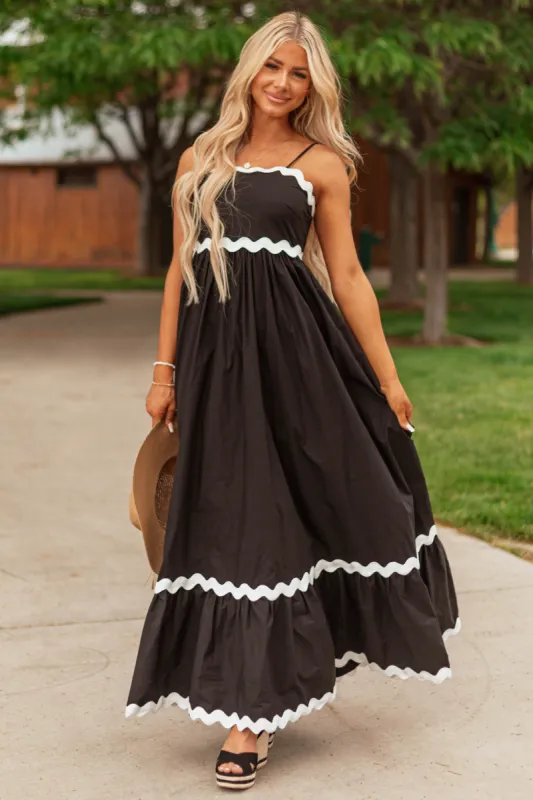 Black Wavy Contrast Trim Maxi Dress sold by Lime Lush
