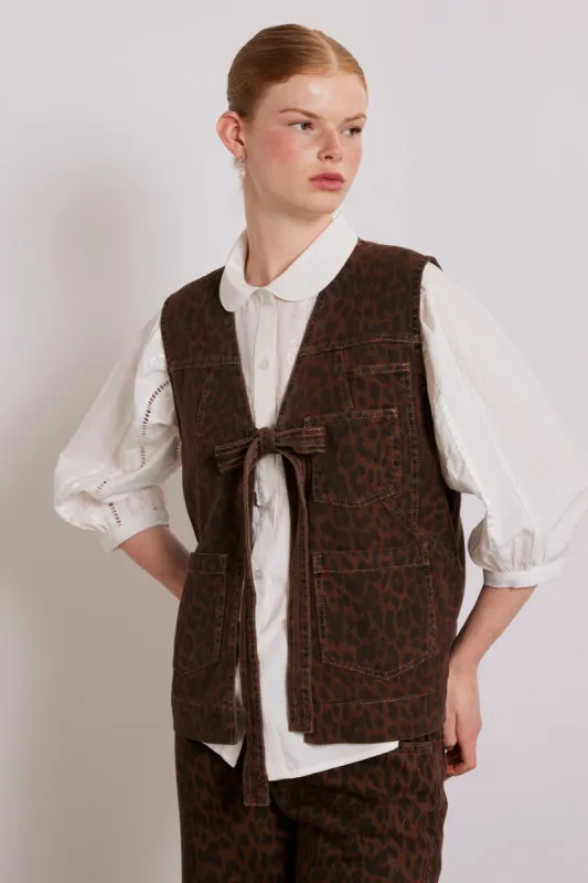 dilly denim gilet - dark leopard sold by Damson Madder