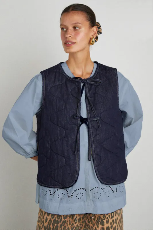 tilly gilet - indigo denim sold by Damson Madder