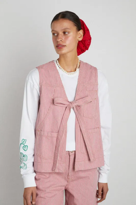 dilly gilet - pink stripe sold by Damson Madder
