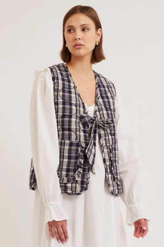 arte tie gilet - navy check sold by Damson Madder