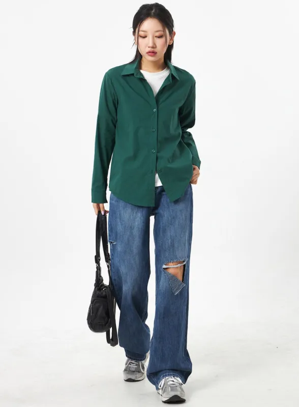 Ripped Knee Mid-Wash Jeans CA305 sold by Lewkin